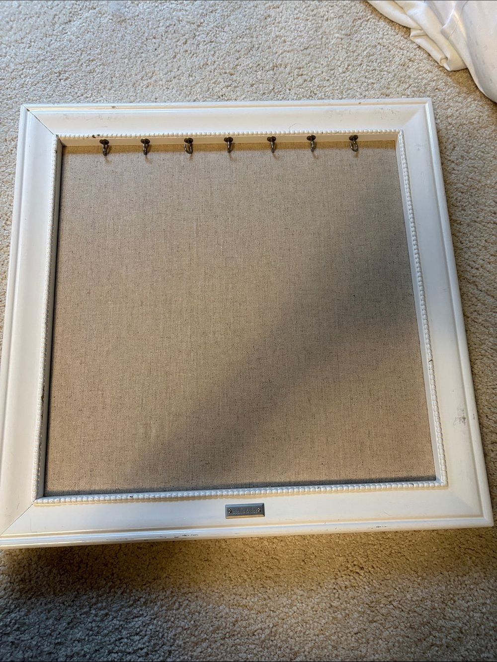 Stella & Dot White Frame with Beige Linen Jewelry Hanger